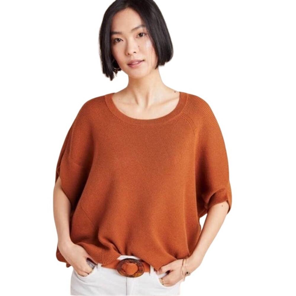 Anthropologie Vanessa Ribbed Knit Poncho Sweater‎ Women Honey XS NWT